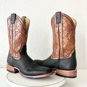 Rod Patrick Mens Cowboy Boots 12AAA Black Kangaroo Brown Top Western Square Toe